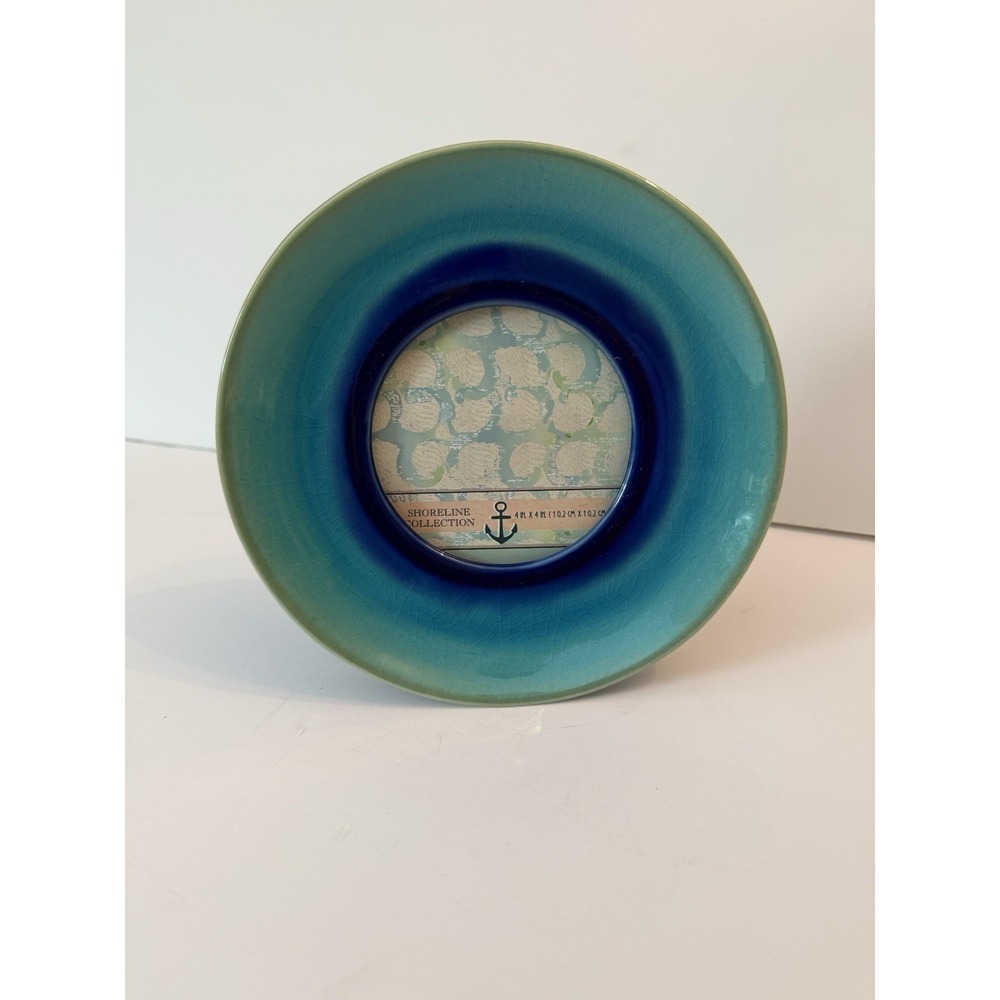 Shoreline Collection Round Teal‎ Blue Green Ceramic Picture Frame Crackle Glaze